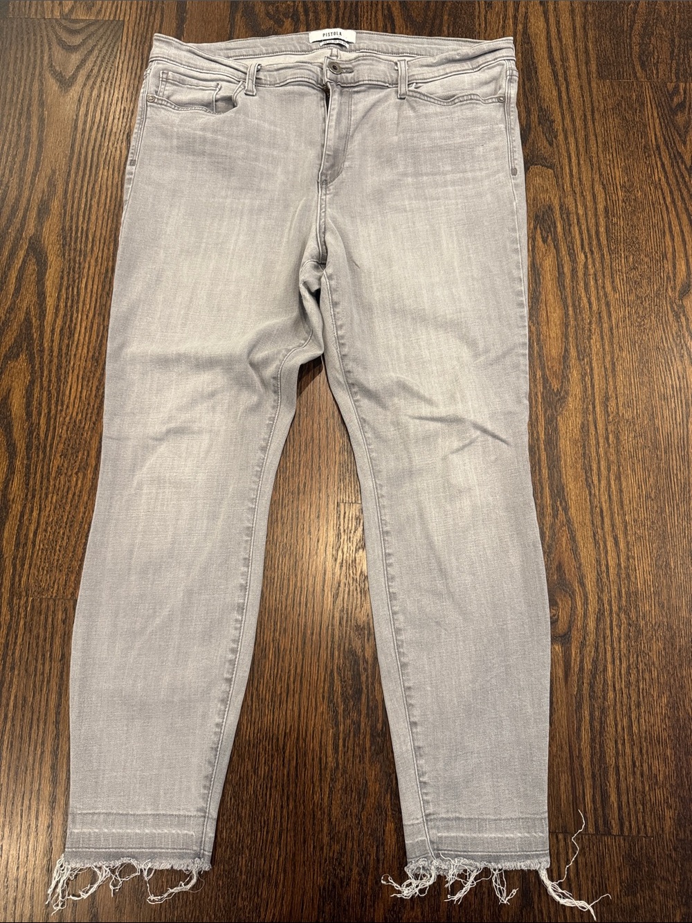 pistola Light Gray Cropped Skinny Jeans with Frayed Hem